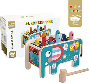 Wooden Activity Cube Colorful Elephant Pounding Bench Toy Hammer Whack a Mole Game for Kids Gift 1+2+3+4+ LW0613